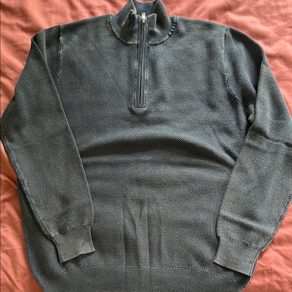 Faherty Sunwashed Organic Cotton Blue Zip Pullover